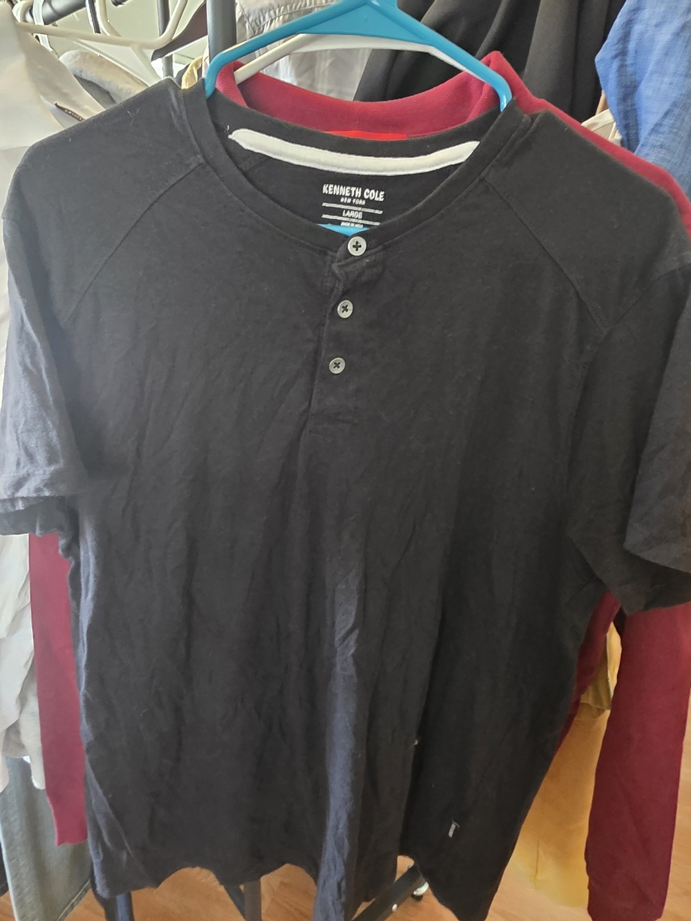 Kenneth Cole Black Short-Sleeve Henley Tee